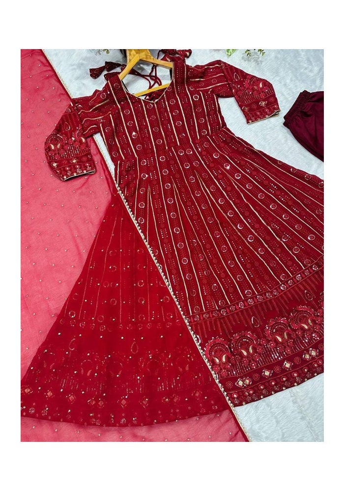 Malishka Export Red Anarkali Gown With Dupatta for Women - Image 3